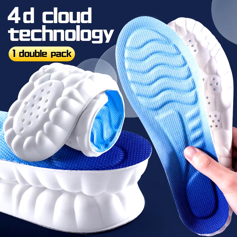 4D Cloud Technology Sports Insoles for Shoes PU Sole Soft Breathable Shock Absorption Cushion Running Orthopedic Care Insoles